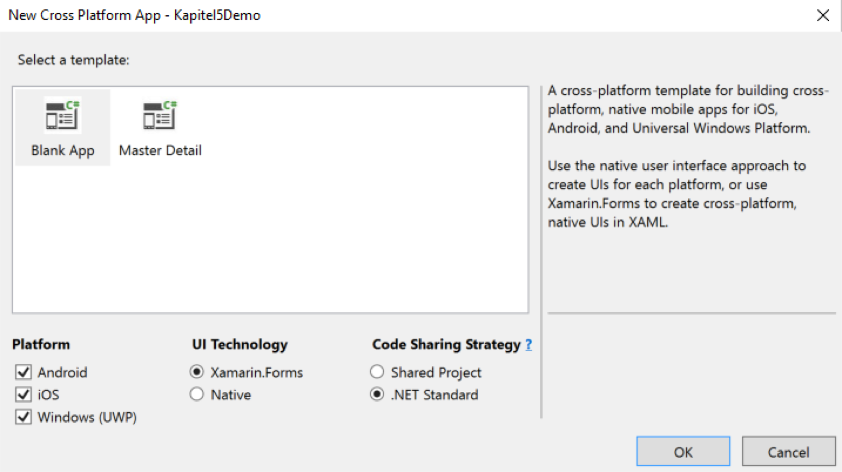 Xamarin.Forms Projektvorlage